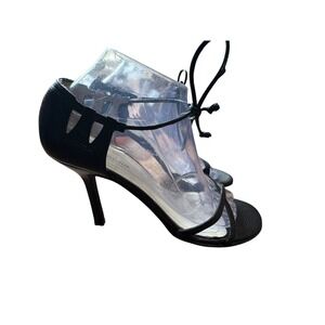 Banana Republic Stiletto Sandals Women 8M Black Strappy Lace Up Spain Leather